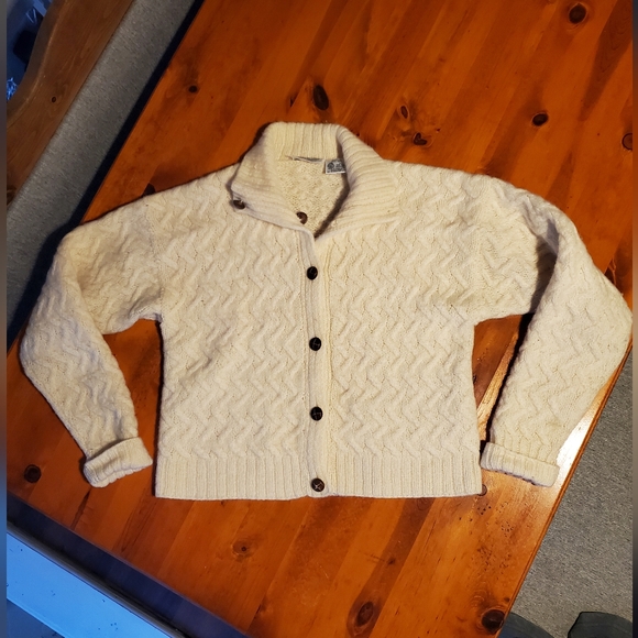 Brass Plum By Nordstrom Vintage 1990s Crop Wool Chunky Knit Cardigan Size Medium - Picture 4 of 10